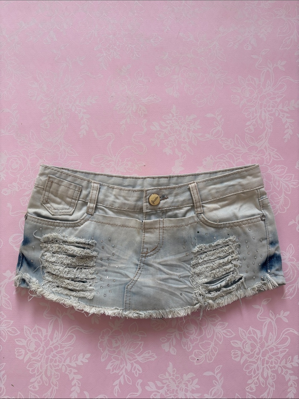 d. jeans Light Blue Distressed Denim Skort with Stud Accents